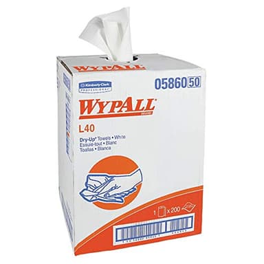WypAll PowerClean L40 Cloths Extra Absorbent Wipes (05860), Bulk Paper Wipers, White (1 Roll of 200 Sheets, 200 Sheet Total)