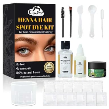 Comdian Henna Eyebrow Tint Kit, Natural Henna Eyebrow Dye Powder 15 Grams, Professional Hair Spot Color Kit with Developer for Home and Salon Use Dark Brown