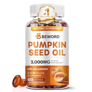 Pumpkin Seed Oil with Saw Palmetto Softgels, 3000mg Per Serving, 300 Softgels | Cold-Pressed with Essential Fatty Acids & Phytosterols | Supports Hair, Urinary, Bladder & Prostate Health | Non-GMO