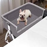 Veitail Bedside Dog Bed,Dog Bunk Bed,Dog Bassinet Bedside Sleeper,Raised Pet Bunk Bed,Dog Bed Attachment to Human Bed,Bed Extender for Dogs,Bedside Pet Lounger (Gray)
