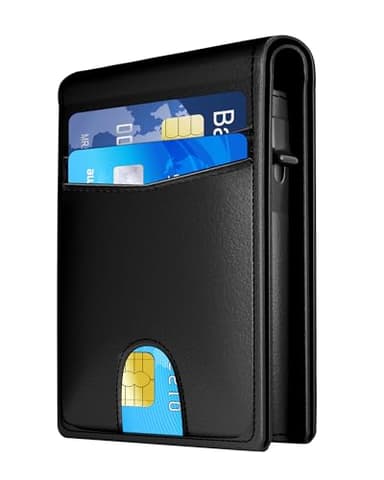 QLD Wallet for Men - RFID Blocking [Functional & Practical] Bifold Slim Minimalist Credit Card Holder Pop Up Metal Case with Cash Slot, Front Pocket with ID Window, Gift Boxed (BLACK)