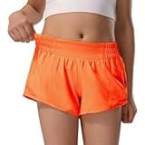 HXUNJW Girls Athletic Shorts Lightweight Running Shorts for Teen Girls Kids Liner with Zip Pocket and Elastic(04-Orange/L)