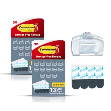 Command Round Cord Clips, Damage Free Hanging Cable, for Hanging Electrical Cables, 26 Clear Cord Clips and 32 Strips