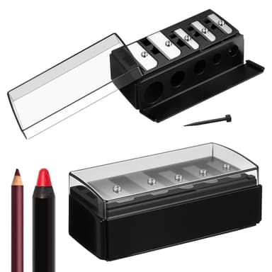 Honoson 2 Pcs 5 Hole Cosmetic Long Point Manual Pencil Sharpener with Plastic Lid Makeup Eyeliner Pencil Sharpener(Black)