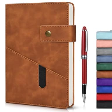 vfaejll Brown A5 Lined Leather Journal Notebook for Men Women,5.9" X 8.4" Personalized Hardcover Journal with Pen,200 Pages 100 Gsm Thick Ruled Paper Daily Diary for Travel,Business,Work,Writing