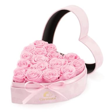 Cyrabota 16 Preserved Roses Heart Shape Box, Forever Real Roses Gift, Forever Flowers Gift for Her Women Girlfriend Wife Mom Valentines Birthday Pink