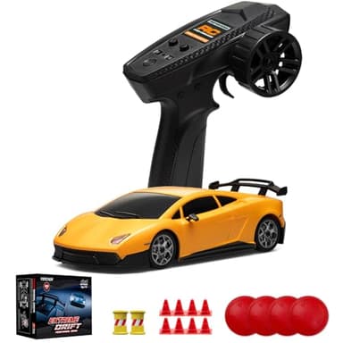 YONCHER Mini RC Drift Car with Gyro, 1:43 4WD Full Proportional Remote Control Car, Professional High Speed Drift RC Cars with Turn Signal Lights, Racing Toy for Adults Kids Boys, Yellow