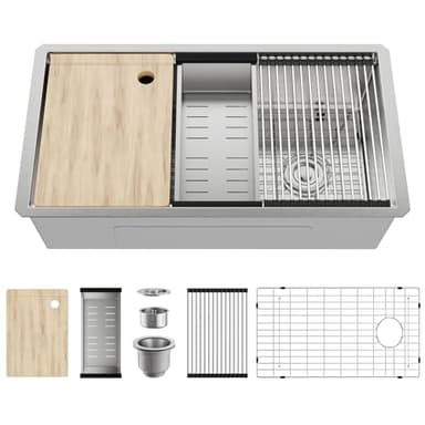 MAYESAR 33 Inch Kitchen Sinks Undermount - 33" x 19" Stainless Steel Undermount Workstation 16 Gauge Single Bowl Deep Under Counter Kitchen Sink Basin