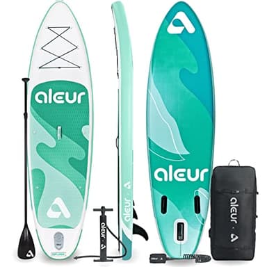 aleur 2020 Explorer Inflatable Stand Up Paddle Board Package W Premium SUP Accessories & Backpack, Non-Slip Deck, Leash, Paddle and Hand Pump | Elegant, Fun, Portable,Versatile (Lake Green)