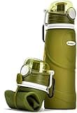 Kemier Collapsible Silicone Water Bottles-750ML,Medical Grade,BPA Free.Can Roll Up,26oz,Leak Proof Foldable Sports & Outdoor Water Bottles (Green)