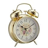 rjuwurv 4" Loud Alarm Twin Bell Alarm Clock, Night Light, Desk Clock Table Alarm Clock Bedroom Alarm Clock(Golden Rural)