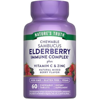 Nature's Truth Elderberry Immune Complex | 60 Chewable Tablets | Plus Vitamin C & Zinc | Mixed Berry | Vegan, Non-GMO, & Gluten Free Supplement