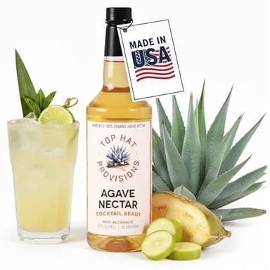 Top Hat Agave Nectar - Made with Organic Agave Nectar - Agave Syrup Sweetener for Cocktails, Mocktails, Lemonades, Coffee, Tea & Desserts - 32oz Bottle
