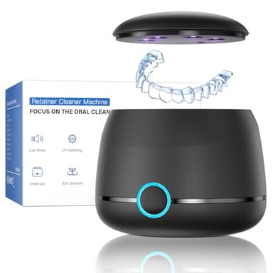 Midomi Ultrasonic Retainer Cleaner, 45kHz Denture Cleaner Machine, 5min and 10min Modes with Rechargable Top Cover, 200ml Dental Cleaning Pod, MouthGuard Cleaner for Aligner NightGuard Jewelry(Black)
