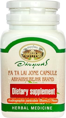 ABHAIBHUBEJHR Andrographis Paniculata Herbal Dietary Supplement, 60 Capsules, FA Ta Lai Jone (Indian Echinacea, Chuan Xin Lian, Chiretta, Kalmegh). Imported from Thailand.