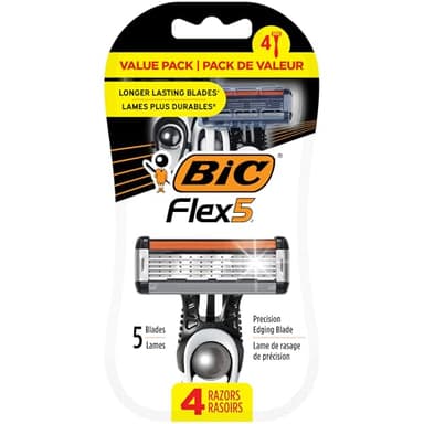 BIC Flex 5 Men's Disposable 5 Blade Razors, For a Smooth Shave and Precision Edging, 4-Pack