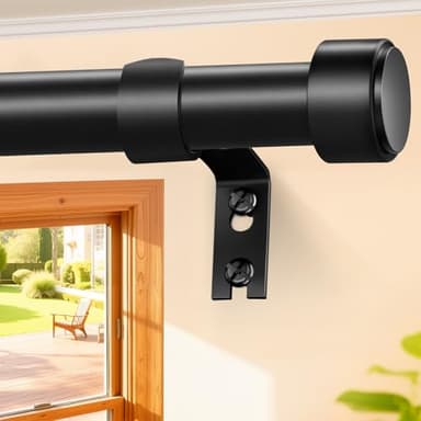 Treije Curtain Rods 72-144 Inch, 1" Heavy Duty Adjustable Curtain Rod for Windows, Black Extra Long Window Treatment Rod, Modern Design, Easy Installation