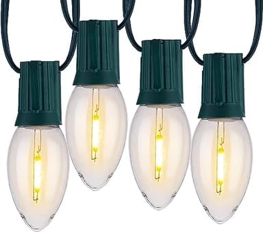Vintage C9 LED Christmas Lights, 100 Feet C9 String Lights with 100 LED C9 Plastic Bulbs, Waterproof Connectable Lights for Christmas Tree Roofline Garden Patio Backyard Cafe Decor, Warm White