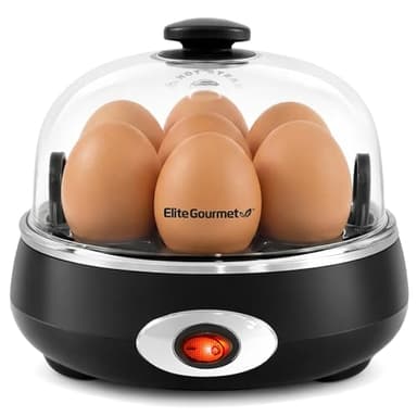 Elite Gourmet EGC007CHC# Rapid Egg Cooker, 7 Easy-To-Peel, Hard, Medium, Soft Boiled Eggs, Poacher, Omelet Maker, Auto Shut-Off, Alarm, 16-Recipe Booklet, Charcoal Grey