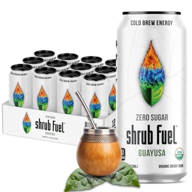 Shrub Fuel Organic Energy Drink - Made With Fresh Brewed Guayusa Tea, 100% Plant Brewed Clean Energy For Calm Focus, Zero Sugar And No Crash, 16 Fl Oz Cans (12 Pack)