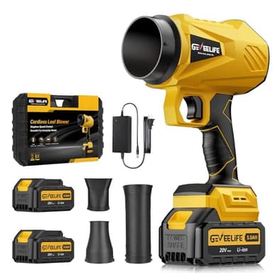 GEVEELIFE 2025 Upgraded Leaf Blower Cordless-800000 RPM Turbo Jet Blower with 2×5.0Ah Batteries & Fast Charger，Handheld Blower for Patio,Leaves, Lawn, Yard, Dust,Snow,Car Cleaning