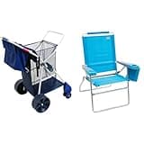 Rio Brands Wonder Wheeler Deluxe Beach Cart and Rio Beach 17" Extended Height Folding Chair Bundle
