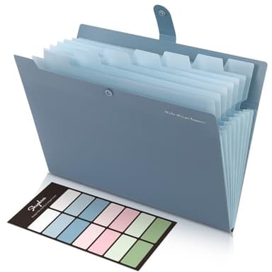 SKYDUE Expanding File Organizer with 8 Pockets, Accordion File Folders with Labels, Portable Document Paper Bill Receipt Organizer, Home College School Office Supplies, Letter Size, Blue