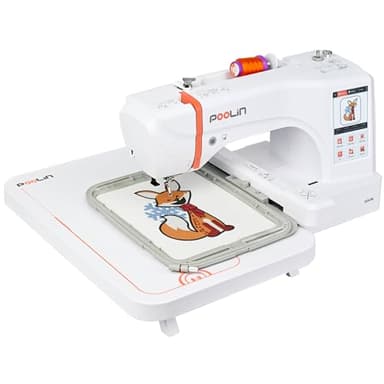 PooLin EOC06 Embroidery Machine,7" Touchscreen,11"x7.9" Embroidery Area,Computerized Embroidery Machine for Beginners Gifts,200 Built-in Designs,USB & Wireless,4 Hoops,Thread,Bobbin,Stabilizer