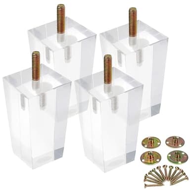 LC LICTOP Clear Acrylic Couch Legs, 4 Inch Height Square Support for Furniture Table Chair Desk Cabinet, M10 Bolt, 2 Inch Width, 4 Pcs Transparent Sofa Feet