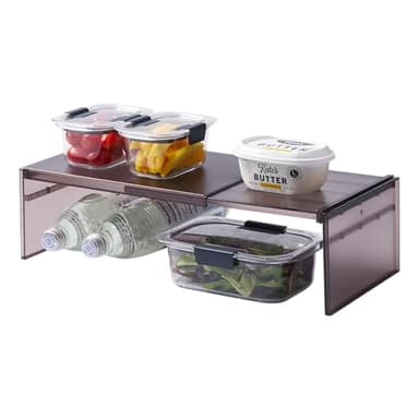 Yamazaki Home Tower Adjustable Extendable Refrigerator Storage Rack - 2-Level Height Adjustable Shelf For Fridge Organization - Customizable Width, Easy Assembly, Fits 2L Bottles - Plastic -