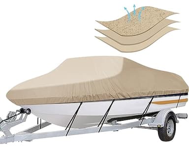 iCOVER Trailerable Boat Cover- 17'-19' Heavy Duty Waterproof Tarp Covers with Storage Bag, Fits V-Hull, Fish&Ski, Pro-Style, Fishing, Runabout, Bass Boats, up to 17ft-19ft Long X 96" Wide