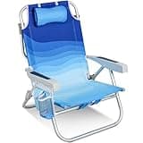 Low Beach Chair for Adults – 5-Position Reclining Backpack Beach Chair with Large Insulated Cooler & Storage Pocket, Aluminum Frame, Portable for Travel & Outdoor, Supports 300lbs, Wave Blue