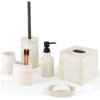 Creative Scents Rustic Luxe Bathroom Accessory Set - 6 Piece Modern Bathroom Sets Accessories Features: Toilet Brush and Holder, Tissue Cover, Soap Dispenser, Toothbrush Holder, Soap Dish & Tumbler