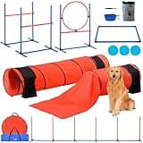 VEVOR Dog Agility Course Backyard Set, 13pcs Agility Training Equipment for Dogs, 2 Tunnels with Sandbags,Adjustable Hurdles,Weave Poles,Jump Ring,Pause Box, Puppy Obstacle Course Kit with Storage Bag