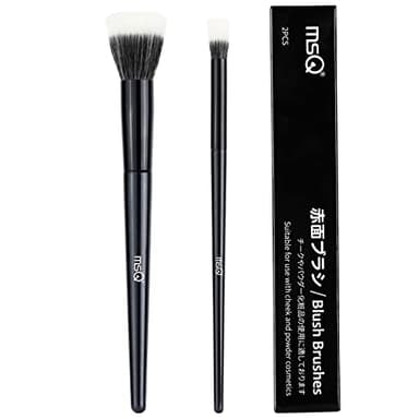 MSQ Stipple Blush Brushes, 2PCS Duo Fiber Stippling Brush Flat Top Double Stipple Makeup Brush, Great for Blending, Highlight, Blush,Contour, Cream, Foundation,Smooth & Natural (Black Stipple)