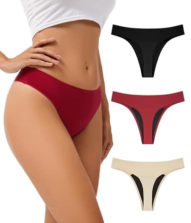 YESWEL Period Thong Underwear for Women, Leakproof Reusable Washable Menstrual Seamless Bikini Panties 3 Pack (US, Alpha, Medium, Regular, Regular, Multicolor001)