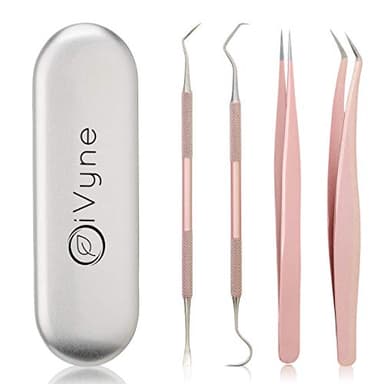 Premium Vinyl Weeding Tool Kit - Precision Stainless Steel Weeder - Hook and Pick with Fine Tweezers Crafting Set for Cricut Vinyl - by iVyne (Rose Gold)
