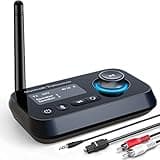 ifofo Bluetooth Transmitter Receiver 3-in-1 Bluetooth 5.0 Audio Adapter for 2 Headphones With Bypass Volume Control Low Latency Long Range LCD Display ON/OFF Optical AUX RCA for TV Home Stereo Speaker
