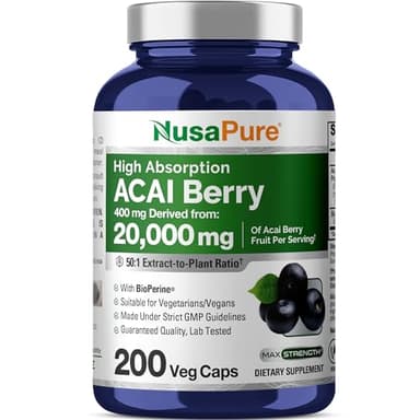 NusaPure Acai Berry 50:1 Extract - Suitable for Vegetarian/Vegan, Non - GMO - 20000 mg - 200 Capsules