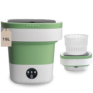 LGLRTD Portable Washing Machine, 15L Mini Collapsible Washer with 3 Cleaning Modes for Baby Clothes, Underwear, Small Foldable Laundry for Travel Apartment Home Dorm Hotel Camping (White+Green)