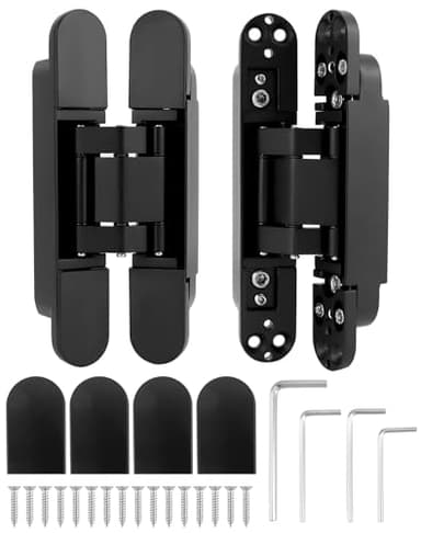 QWORK Adjustable Hidden Door Hinges (2-Pack), 6" Zinc Alloy Swing Hinger for Doors Up to 50mm Width & 0-35mm Thickness
