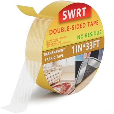 SWRT Double Sided Fabric Tape 1" x 33FT – Heavy Duty, Clear, No Residue, Strong Adhesion for Carpet, Crafts, Clothing, Outdoor & Indoor Use