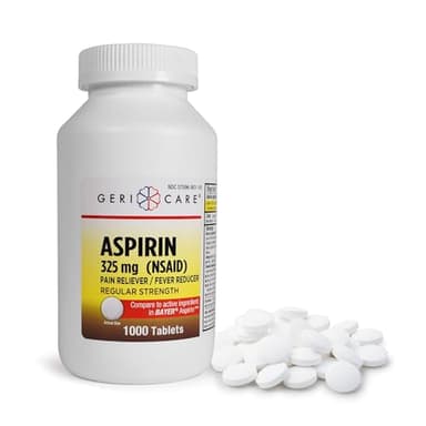 GeriCare Aspirin Tablets 325mg - Pain Reliever and Fever Reducer Uncoated Aspirins for Adults & Kids 12+ (NSAID) Great for Headache, Toothache, Arthritis, Menstrual & Muscle Pain (Bottle of 1,000)