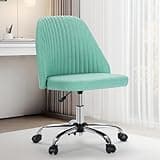 Sweetcrispy Armless Office Chair, Modern Fabric Home Office Desk Chairs with Wheels Adjustable Swivel Task Computer Vanity Seat for Small Spaces