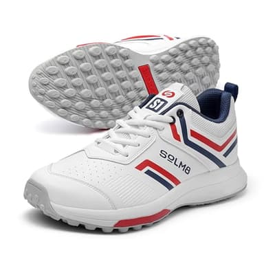 SOLM8 S1 Rubber Spikes - Lightweight Cricket Shoes for Men and Women - Durable Grip, Superior Protection (2025 Edition) Navy Red