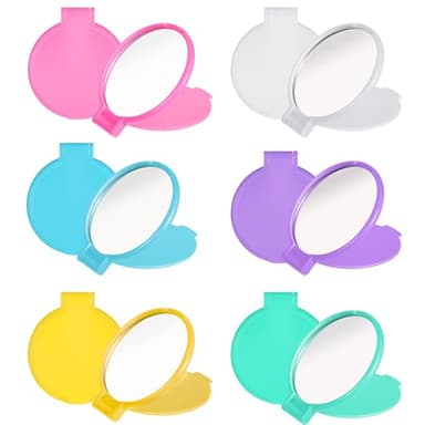 Qulkws 6 Pcs Compact Mirrors Bulk, Mini Round Folding Mirrors, Portable Pocket Mirror, 2.4 Inches Makeup Mirror, Small Portable Travel Makeup Looking Glass for Purse Women Girls Daily Use (6 Colors)