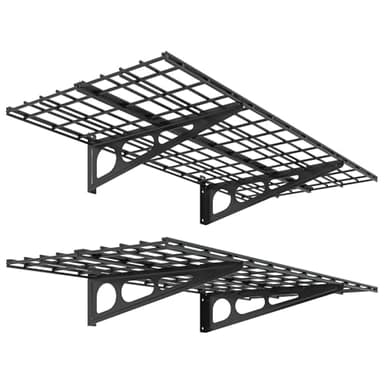 FLEXIMOUNTS 2-Pack 2x4ft 24-inch-by-48-inch Wall Shelf Garage Storage Rack Wall Mounted Floating Shelves, Black, Classic Series