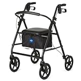 Medline Lightweight Aluminum Rollator Walker for Adult Mobility Impairment, Black, 300 lb. Weight Capacity, 8" Wheels, Foldable, Adjustable Handles, Walker for Seniors