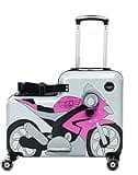 Younglingz Lil Flyer 20" kid ride on suitcase child stroller spinner luggage (Pink Motorcycle)