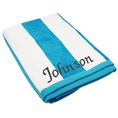 The Wedding Party Store Premium Personalized Striped Cabana Beach Towel 35" x 60" - Monogrammed Pool Towels - Custom Embroidered with Any Name (Turquoise)